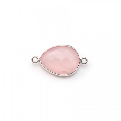 Facetada de quartzo rosa com 2 aneis de prata 11x15mm x 1pc