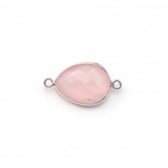 Faceted drop rose quartz set in silver with 2 rings 11x15mm x 1pc