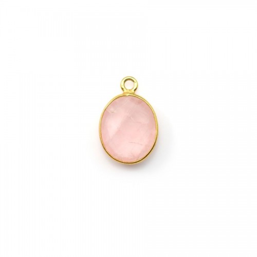 Conjunto de faceta oval de quartzo rosa sobre anel de prata dourada 1, 9x11mm x 1pc