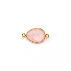 Goccia di quarzo rosa sfaccettata su argento dorato 2 anelli 11x15mm x 1pc