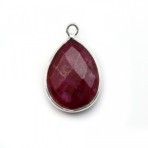 Faceted drop color ruby gemstone set in silver 13x17mm x 1pc