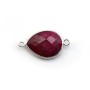 Faceted drop color ruby gemstone set in sterling silver with 2 rings 13x17mm x 1pc