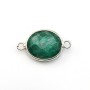 Emerald faceted oval color treated stone set on silver 2 rings 11x13mm x 1pc