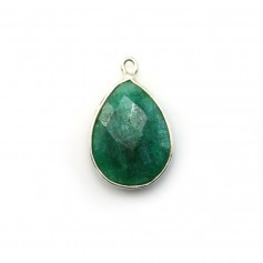 Drop-shape treated green gemstone set in silver 13x17mm x 1pc