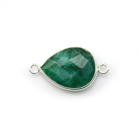 Faceted rop shape treated green emeraude gemstone set in silver with 2 rings 13x17mm x 1pc
