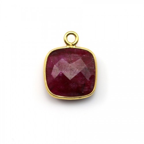 Faceted square color ruby gemstone set in silver 11mm x 1pc