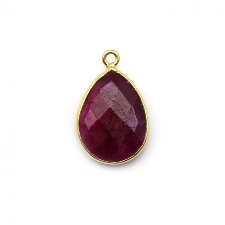 Faceted drop color ruby gemstone set in sterling silver 13x17mm x 1pc