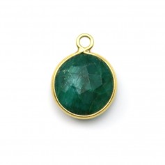 Pietra trattata color smeraldo incastonata in argento dorato rotonda 11 mm x 1 pz