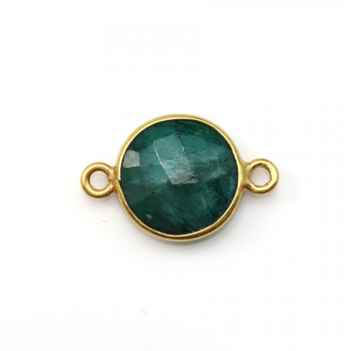 Behandelter smaragdfarbener Stein auf vergoldetem Silber rund facettiert 2 Ringe 11mm x 1Stk
