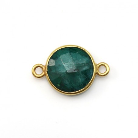 Faceted round treated gemstone emerald color set in gold-plated silver 2 rings 11mm x 1pc