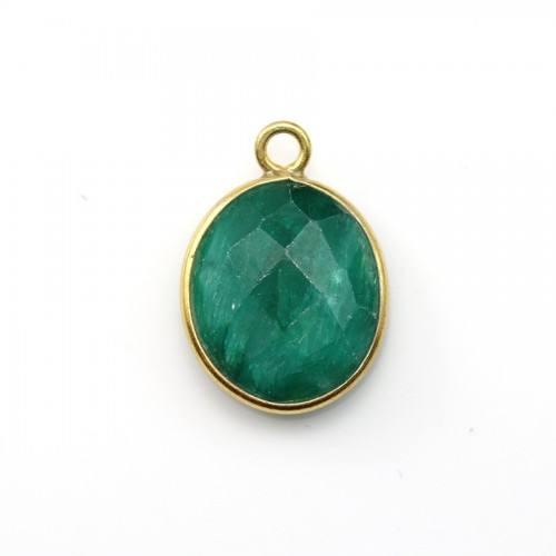 Behandelter Stein mit smaragdgrüner Farbe ovale Fassung auf vergoldetem Silber 11x13mm x 1pc
