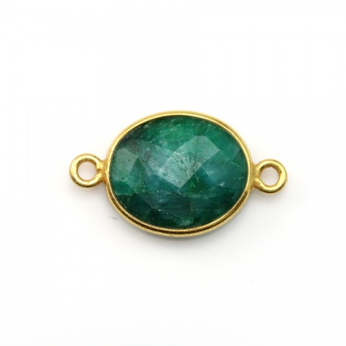 Pietra trattata color smeraldo incastonata in argento dorato sfaccettato ovale 2 anelli 11x13 mm x 1 pezzo