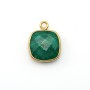 Cushion cut treated green gemstone set in gold-plated silver faceted 11mm x 1pc