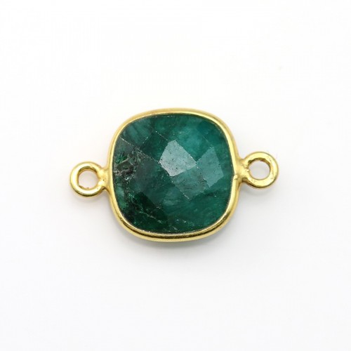 Behandelter Stein in Smaragdfarbe, gefasst auf vergoldetem Silber, Kissengröße, facettiert 2 Ringe 11mm x 1Stk