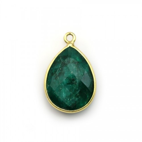 Drop-shape treated green gemstone set in gold-plated silver 13x17mm x 1pc