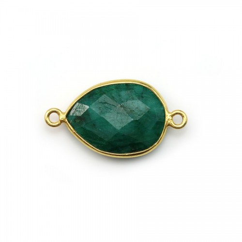 Pietra di smeraldo trattata incastonata su goccia sfaccettata d'argento dorato 2 anelli 13x17 mm x 1 pezzo