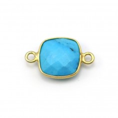 Turquoise reconstituted in shape of square 2 rings set in gilt silver, 11mm x 1pc