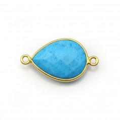 Reconstituted turquoise drop 2 rings set in silver gilt, 13x17mm x 1pc 