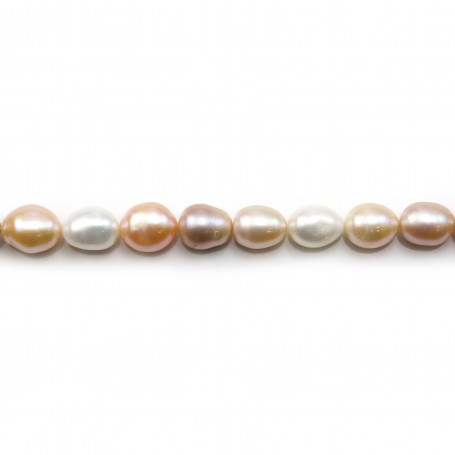 White/salmon/mauve oval freshwater pearls 11-13x13.5x14.5mm x 40cm