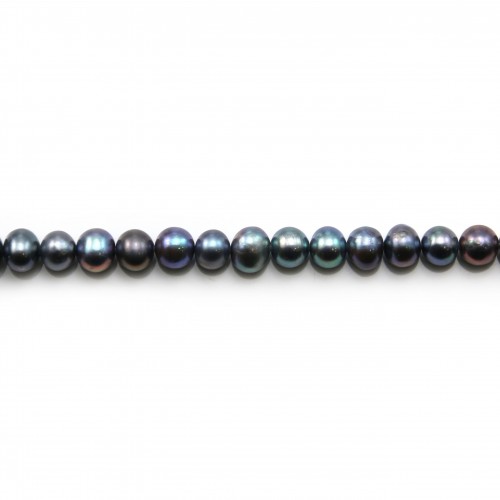 Perles de culture d'eau douce, bleue foncée, ovale, 5.5-6mm x 40cm