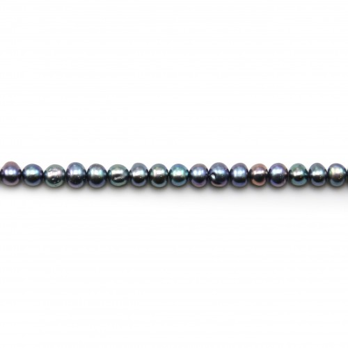 Perles de culture d'eau douce, bleue foncée, semi-ronde (irrégulière) 4-5mm x 36cm