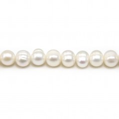 Freshwater cultured pearls, white, oval/regular, 7-8mm x 36cm