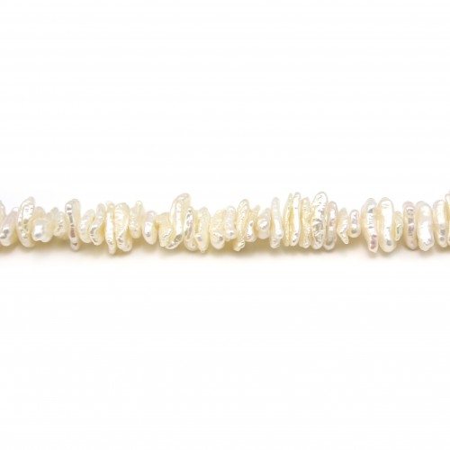 Perles de culture d'eau douce, blanche, baroque tube, 6mm x 40cm