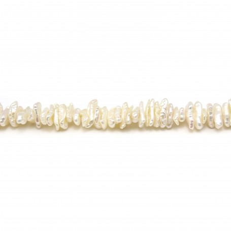 Perles d'eau Douce blanc forme baroque tube 6x12mm x 40cm