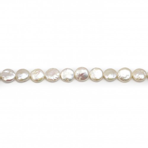 Perlas cultivadas de agua dulce, blancas, redondas planas, 10mm x "çcm