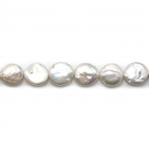 Perle coltivate d'acqua dolce, bianche, rotonde piatte, 12-13 mm x 38 cm