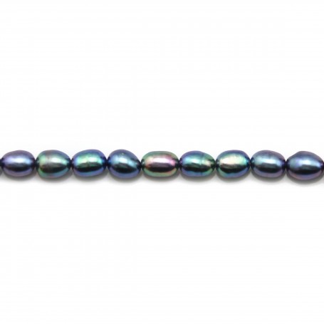 Dark blue oval freshwater pearls on thread 5-6mm x 40cm