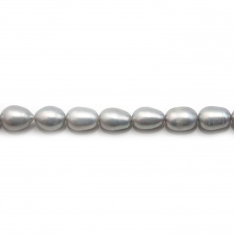Light silvery grey oval freshwater pearls on thread 7-8mm x 40cm