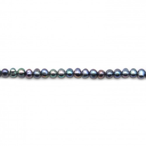 Perlas cultivadas de agua dulce, azul oscuro, ovaladas, 4-5mm x 4pcs