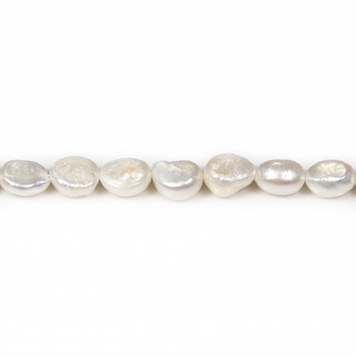 Perlas cultivadas de agua dulce, blancas, barrocas, 8mm x 40cm