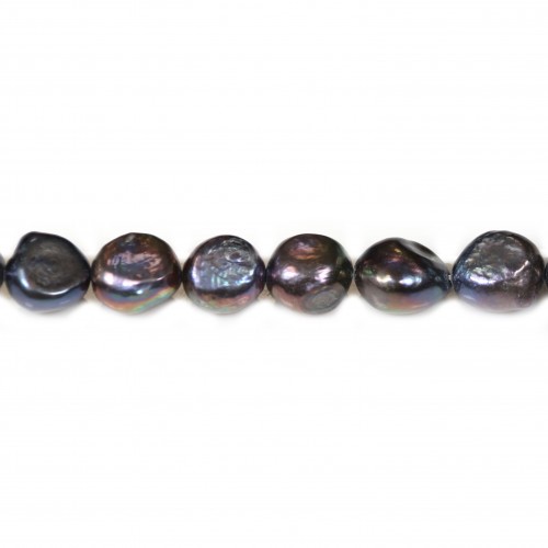 Perle coltivate d'acqua dolce, blu scuro, barocche, 10-12 mm x 35 cm