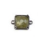 Labradorite spacer set in metal, in shape of square, 9mm x 1pc