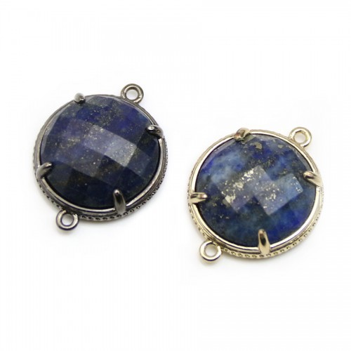 Lapis lazuli interlayer set in metal, in faceted round shape, 18mm x 1pc