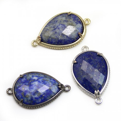Intercalaire en lapis lazuli sertie en métal, en forme de goutte, 20*27mm x 1pc