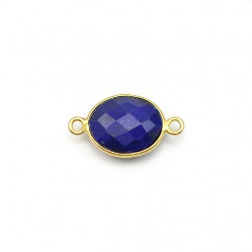Lapis lazuli de forme ovale, 2 anneaux, serti en argent doré, 9*11mm x 1pc