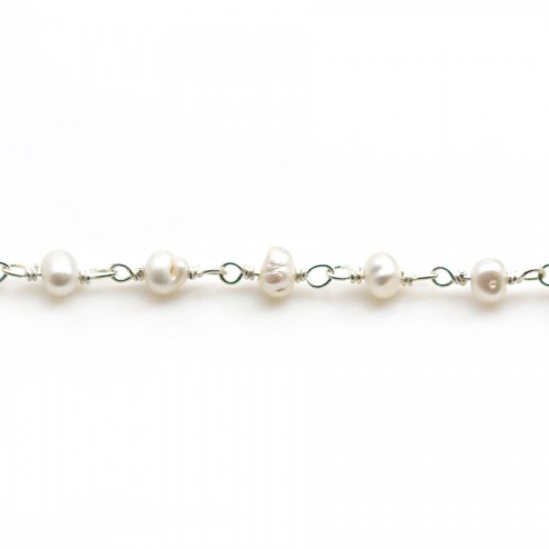Silver gold chain with freshwater pearls 3mm x 20cm