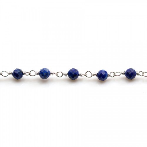 Silver gold chain with lapis lazuli of 2x3mm x 20cm 