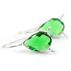 Hook earrings set with faceted drop-shape glass 10.5x14mm x 2pcs