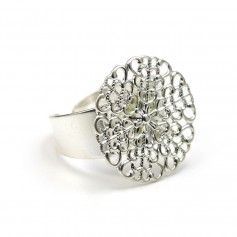 Adjustable ring, support flower print, silver color, 19mm x 1pc