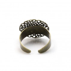 Adjustable ring, support flower print, bronze color, 19mm x 1pc