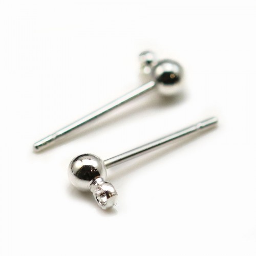 Ear studs with ball, in silver metal color, 3mm x 20pcs