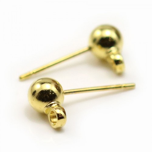 Ear studs with ball finish, in gold metal, 4mm x 20pcs