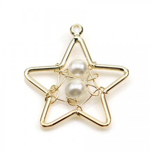 Star shaped pendant with pearl beads, plated with "flash" gold on brass x 1pc