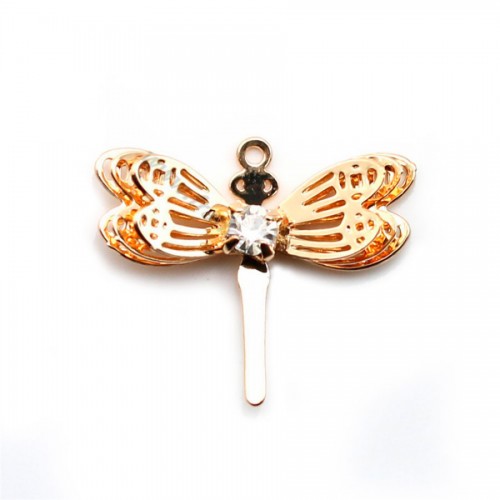 Ciondolo a forma di libellula con zirconi placcati in oro "flash" su ottone 18x22 mm x 4 pz