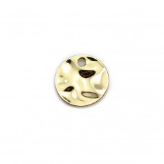 Round flat hammered charm plated flash gold on brass, 10mm x 12pcs