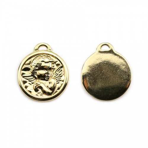 Medalha pendente com anjo, banhada a ouro flash em latão 17mm x 2pcs
